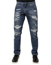 Dolce & Gabbana Blue Cotton Tattered Skinny Denim Jeans -   -  Dolce & Gabbana.